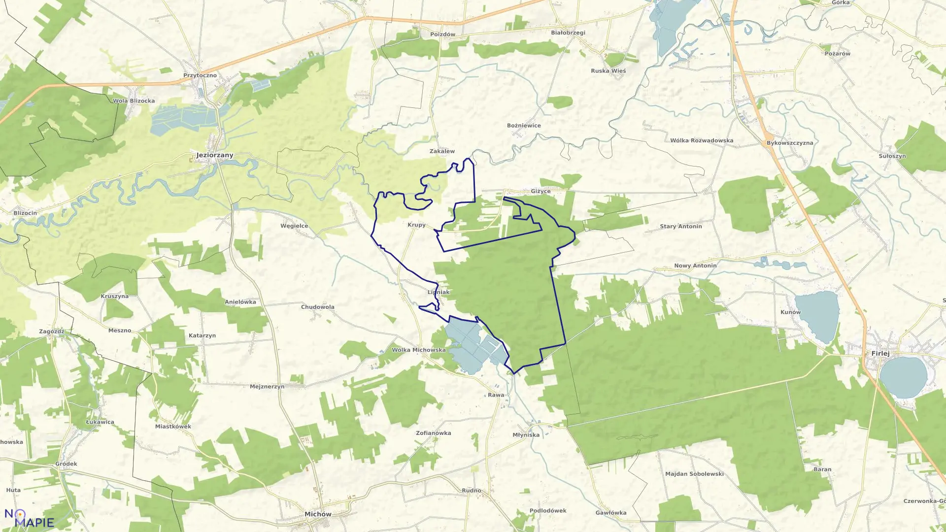 Mapa obrębu KRUPY LIPNIAK w gminie Michów