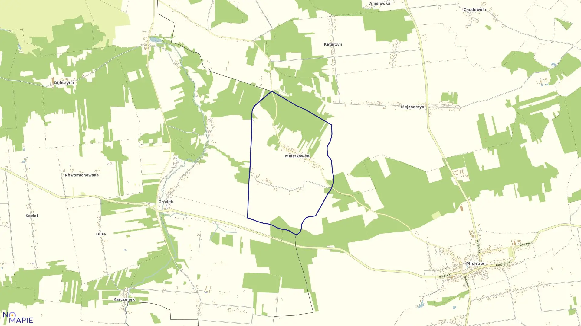 Mapa obrębu MIASTKÓWEK w gminie Michów