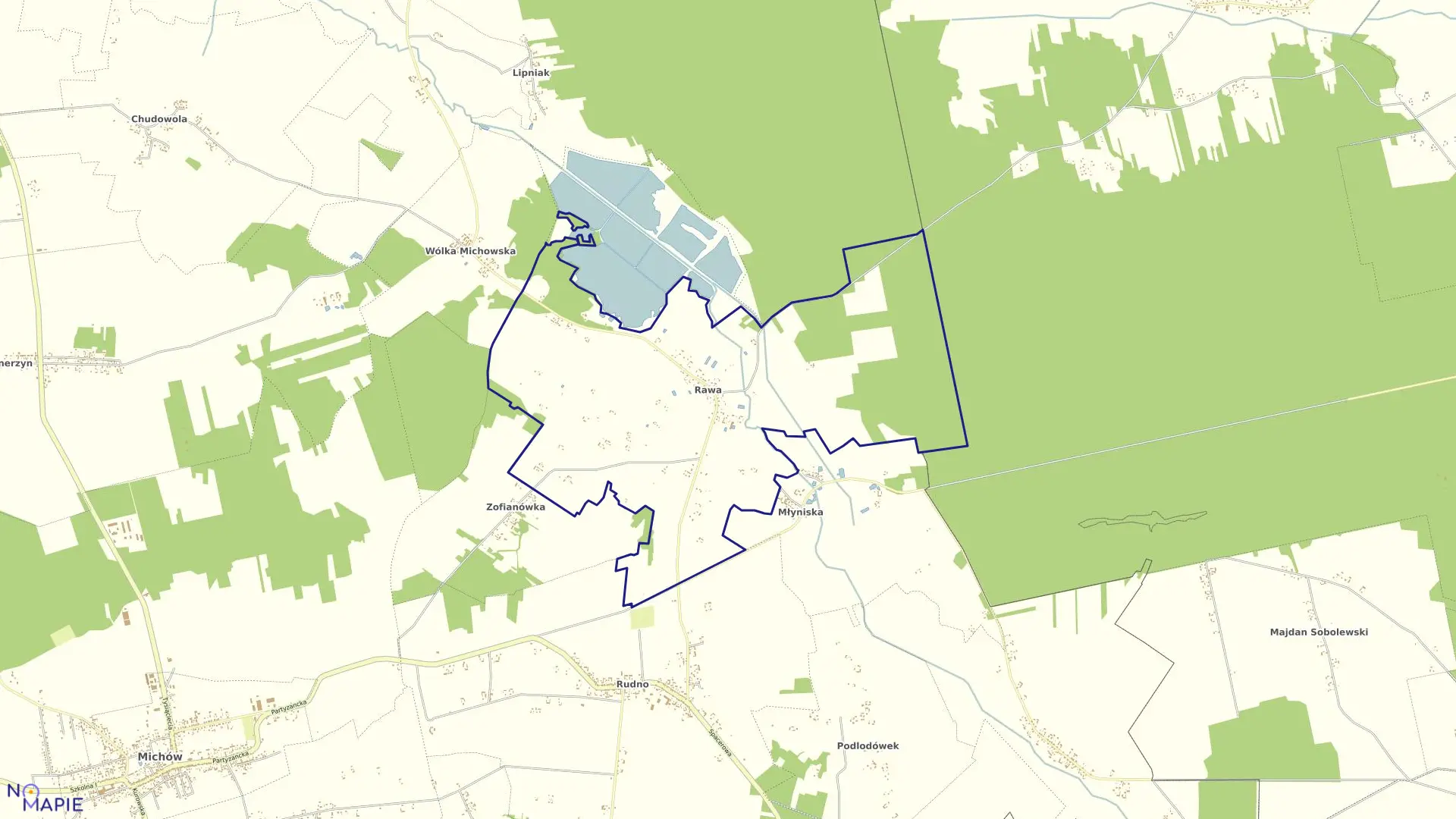 Mapa obrębu RAWA w gminie Michów