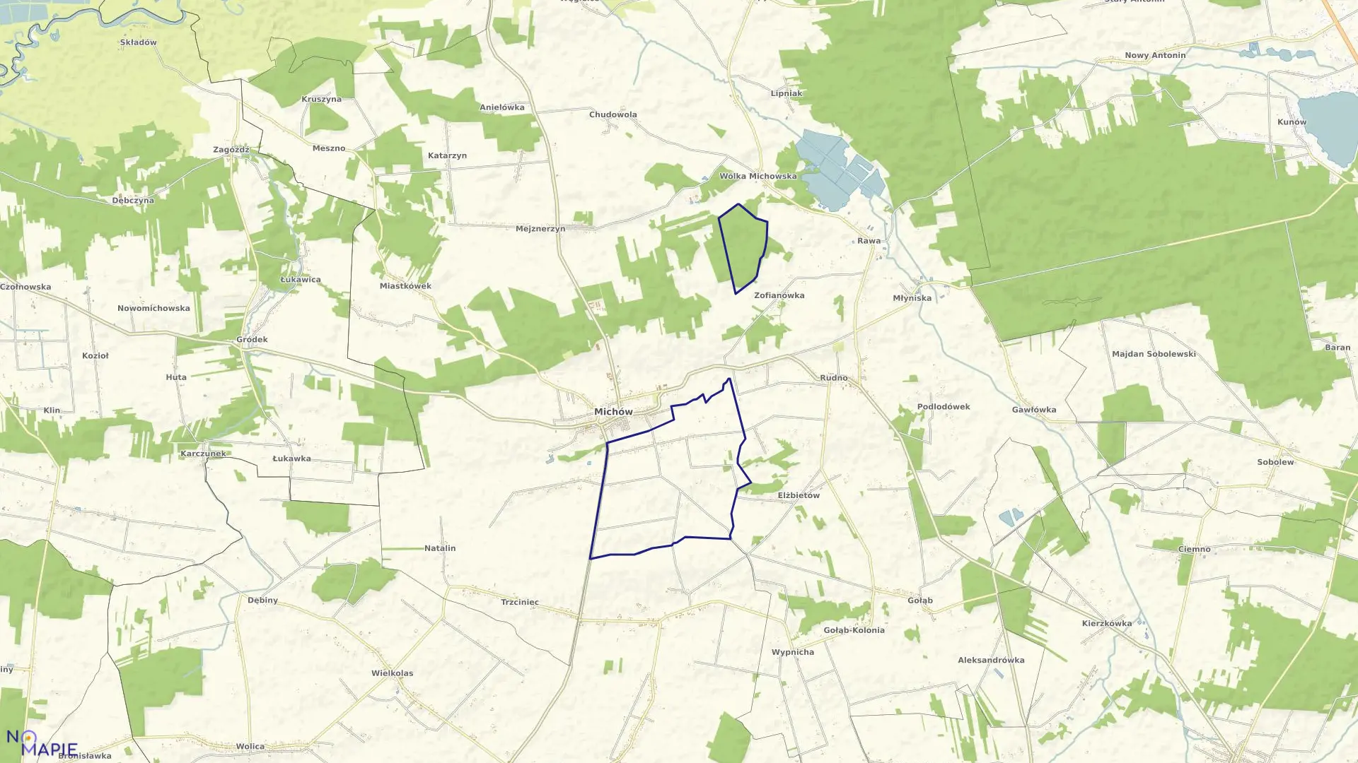 Mapa obrębu RUDZIENKO w gminie Michów